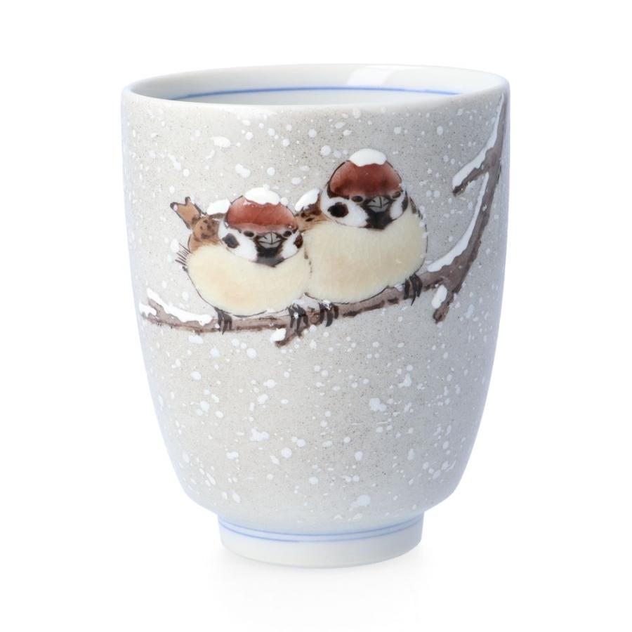 九谷焼 湯呑 雪二雀図 / 中村陶志人 ｜ 茶器 湯呑 すずめ 福良雀 木
