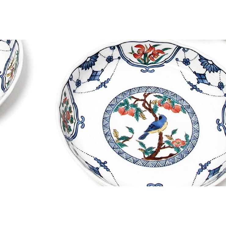 九谷焼 6号皿揃 染付瓔珞紋花鳥 / 青郊窯 和食器 皿 取り皿 人気
