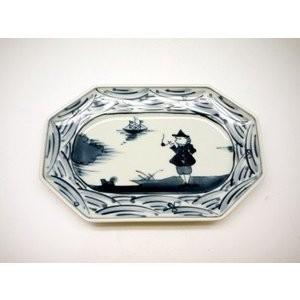 有田焼 しん窯 青花 長崎紋 八角長角皿 : 神楽坂のうつわ屋さん 陶柿園