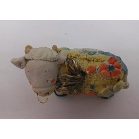 2021干支置物 招福丑 松竹梅 富士山 細川智晴作 手作りの陶人形 縁起