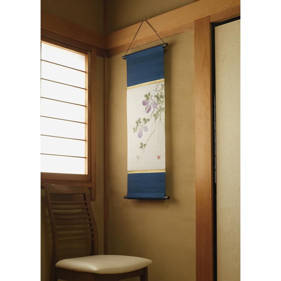 麻織布手染めタペストリー 手描きタペストストリー（掛け軸木通）秋柄