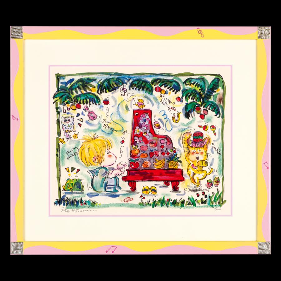 水森亜土 版画 「 C Jam Blues 」 額寸64.3×73.4cm イラスト 直筆