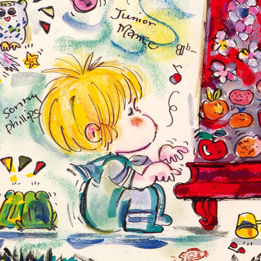 水森亜土 版画 「 C Jam Blues 」 額寸64.3×73.4cm イラスト 直筆