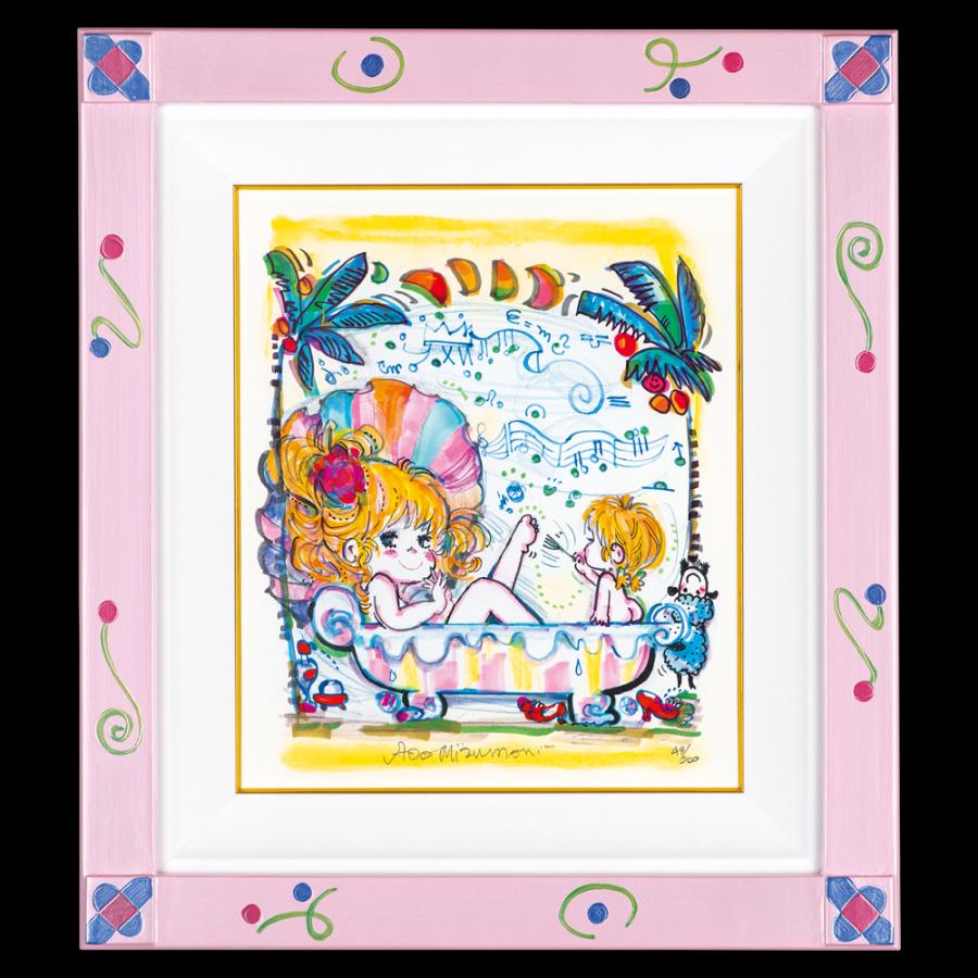 水森亜土 版画 「 ヴィーナスの誕生 」 額寸54.3×48.3cm イラスト 直筆