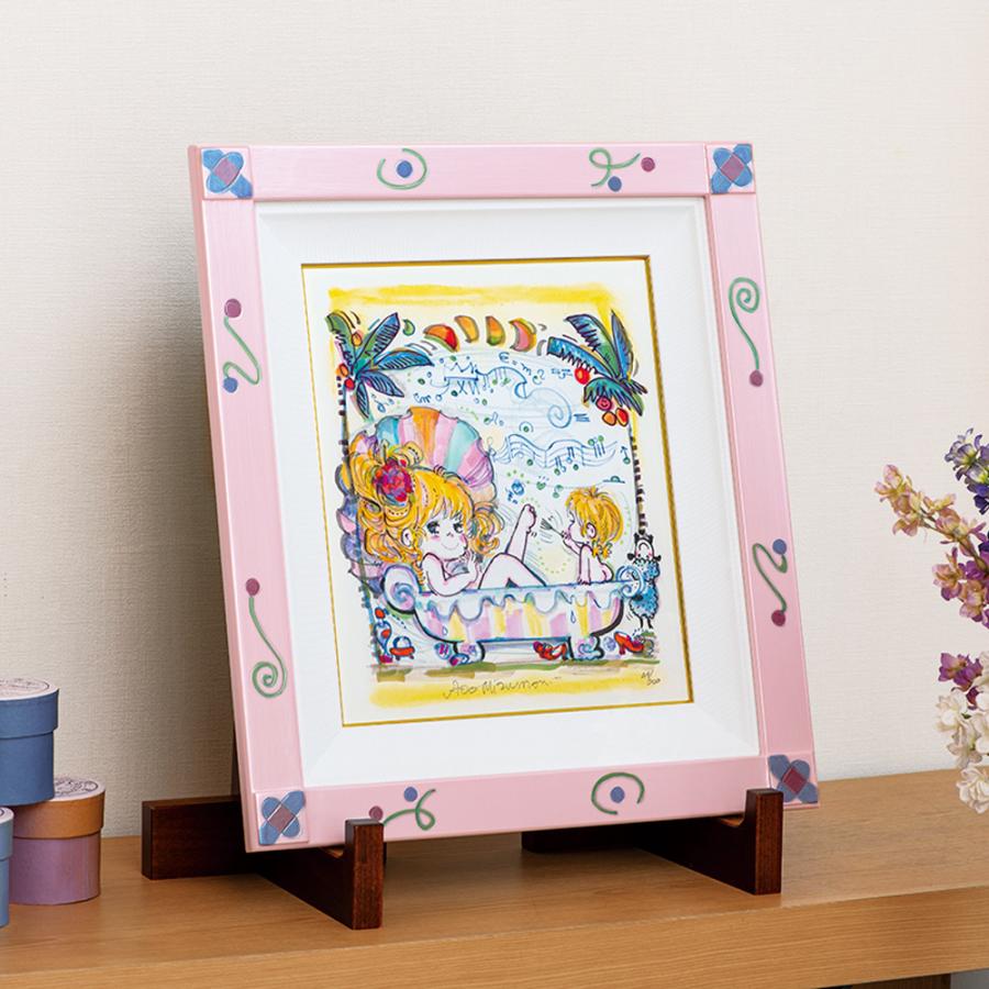 水森亜土 版画 「 ヴィーナスの誕生 」 額寸54.3×48.3cm イラスト 直筆