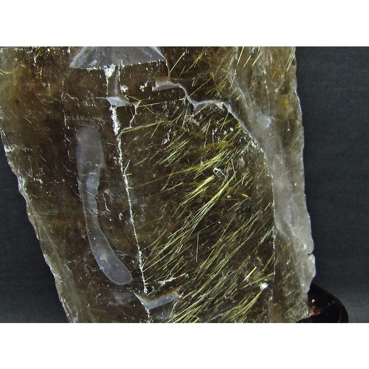 3Kg スモーキークォーツ 煙水晶 原石 ルチルクォーツ入り 台座付属