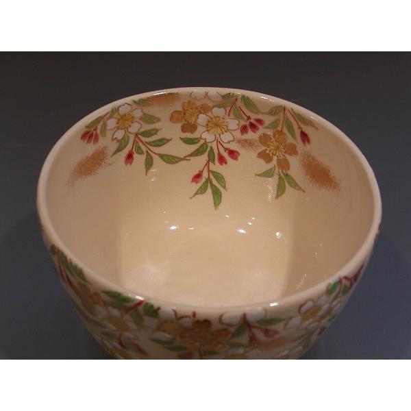 茶道具 抹茶茶碗 仁清 枝垂（しだれ）桜、京都 壱休窯 窪田常之作、桐