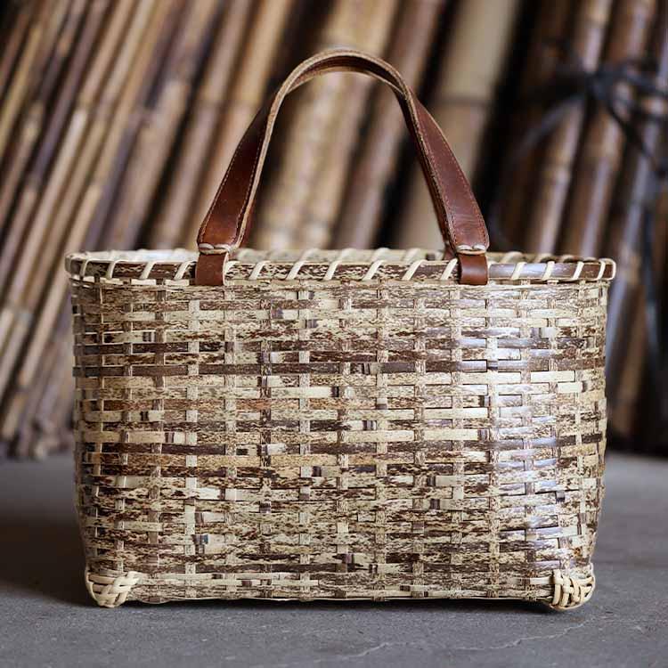 虎竹革手提げ籠バッグ : 虎斑竹専門店 竹虎 - 通販 - Yahoo!ショッピング