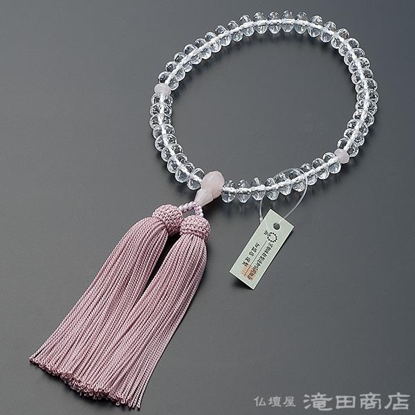 仏壇屋 滝田商店 数珠 女性用 本水晶 スターシェイプカット ローズ
