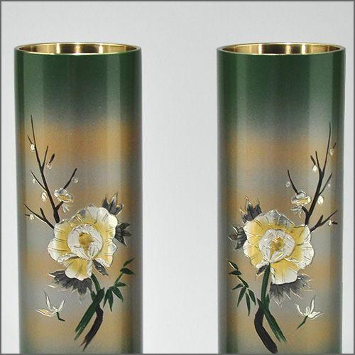 仏壇屋 滝田商店 仏壇用花瓶・お盆用花瓶 銅製 細竹型 牡丹四君子彫金