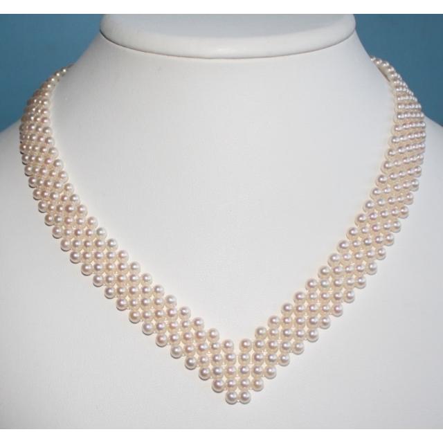 5連ベビーパールV字ネックレス アコヤ真珠 3.5-4mm 伊勢志摩産 アコヤ