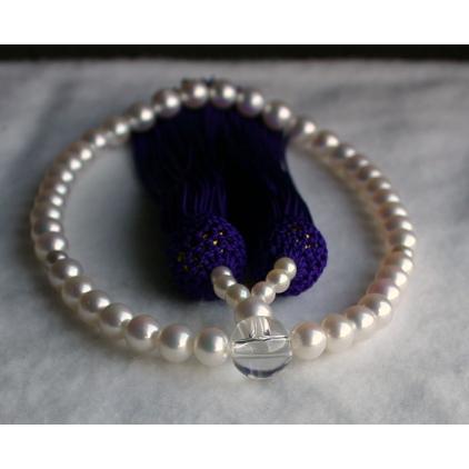 アコヤ本真珠 数珠 御念珠 伊勢志摩産 6-6.5mm 紫房 女性用 レディース