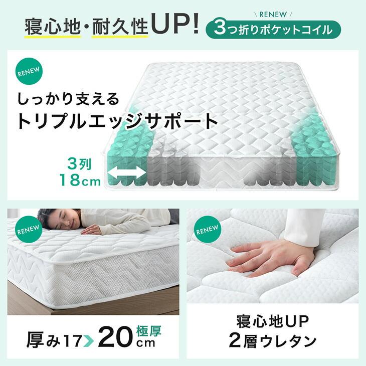 タンスのゲン マットレス シングル ポケットコイルマットレス 三つ折り
