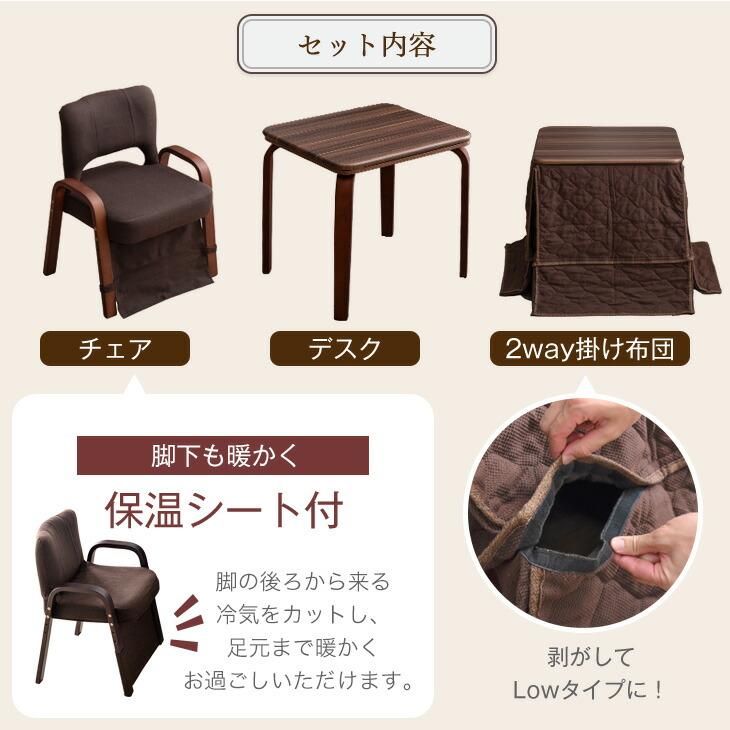 タンスのゲン こたつ パーソナルこたつ 3点セット 長方形 こたつセット