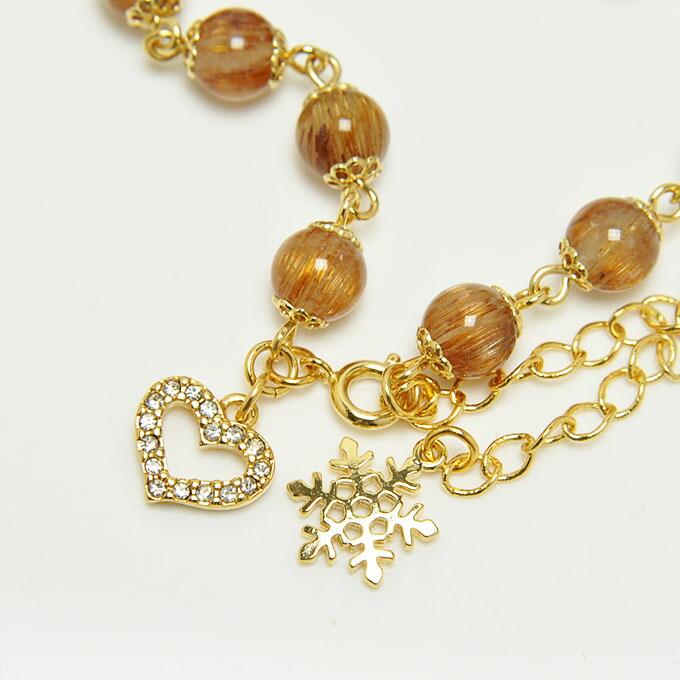 オレンジルチルクォーツ ブレスレット チャーム付き 天然石