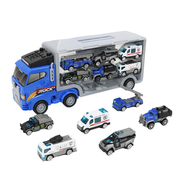 1台収納車 6台ミニカーセット 車おもちゃ 運搬車 働く車 工事カー 赤