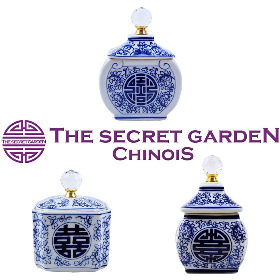 THE-SECRET-GARDEN シノワズリ クリスタル蓋付青白陶器 全3種類 飾り壺