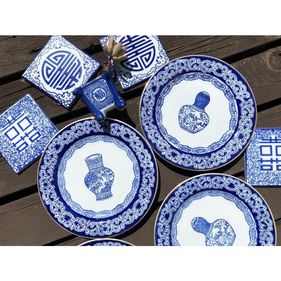 THE-SECRET-GARDEN シノワズリ Blue & White 陶器質タイル コースター