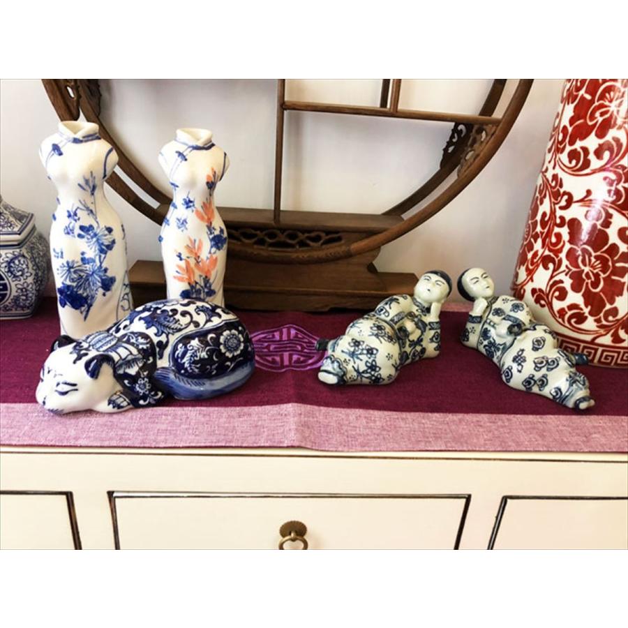 THE-SECRET-GARDEN シノワズリ 官吏 おじさん 置物 2対セット 青白陶器