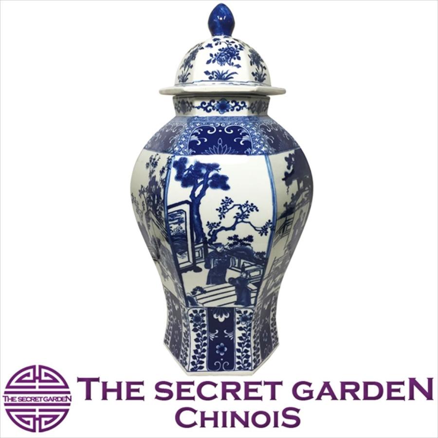 THE-SECRET-GARDEN シノワズリ Blue & White 飾り壺 大 青白陶器