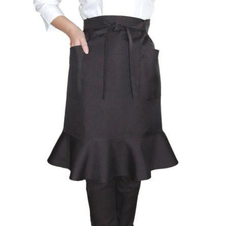 フリルエプロン 黒 ブラック 業務用前掛け カフェエプロン サロン