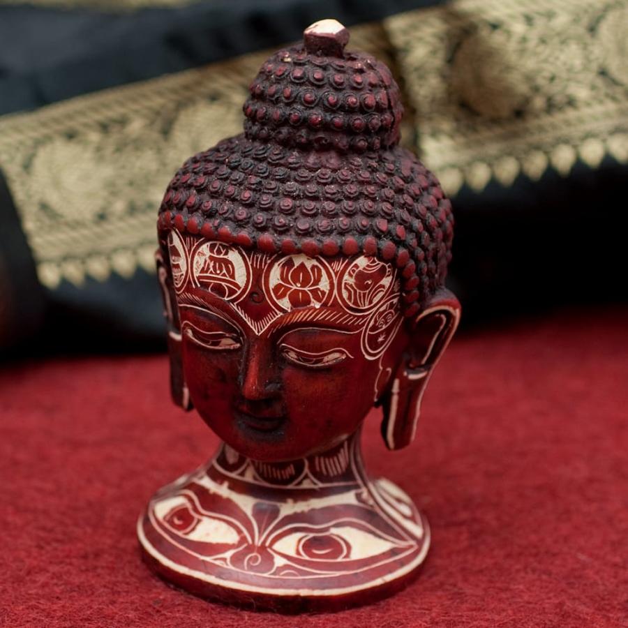 仏像 レジン 神様 ヒンドゥー教 仏教 置物 手彫り模様のブッダ・ヘッド