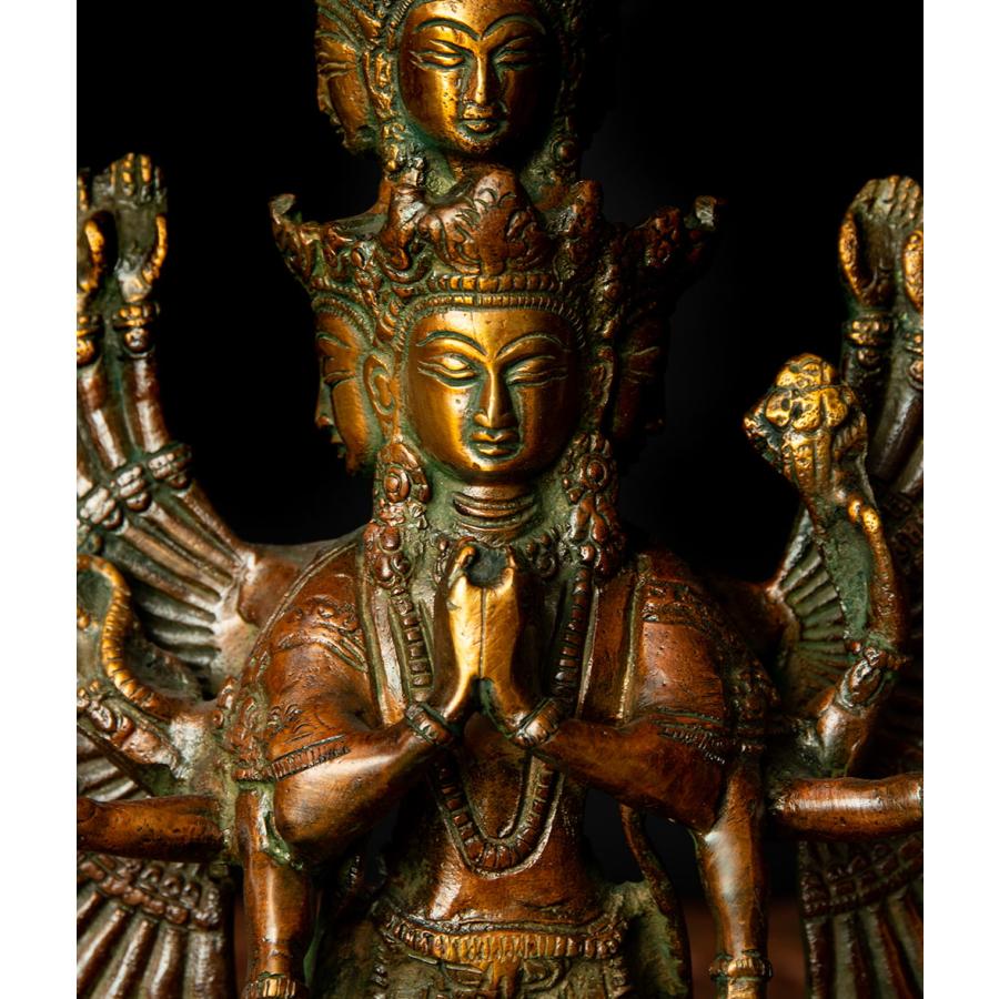 送料無料 銅造鍍金仕上げ 十一面千手千眼観音菩薩 サハスラブジャ 千手
