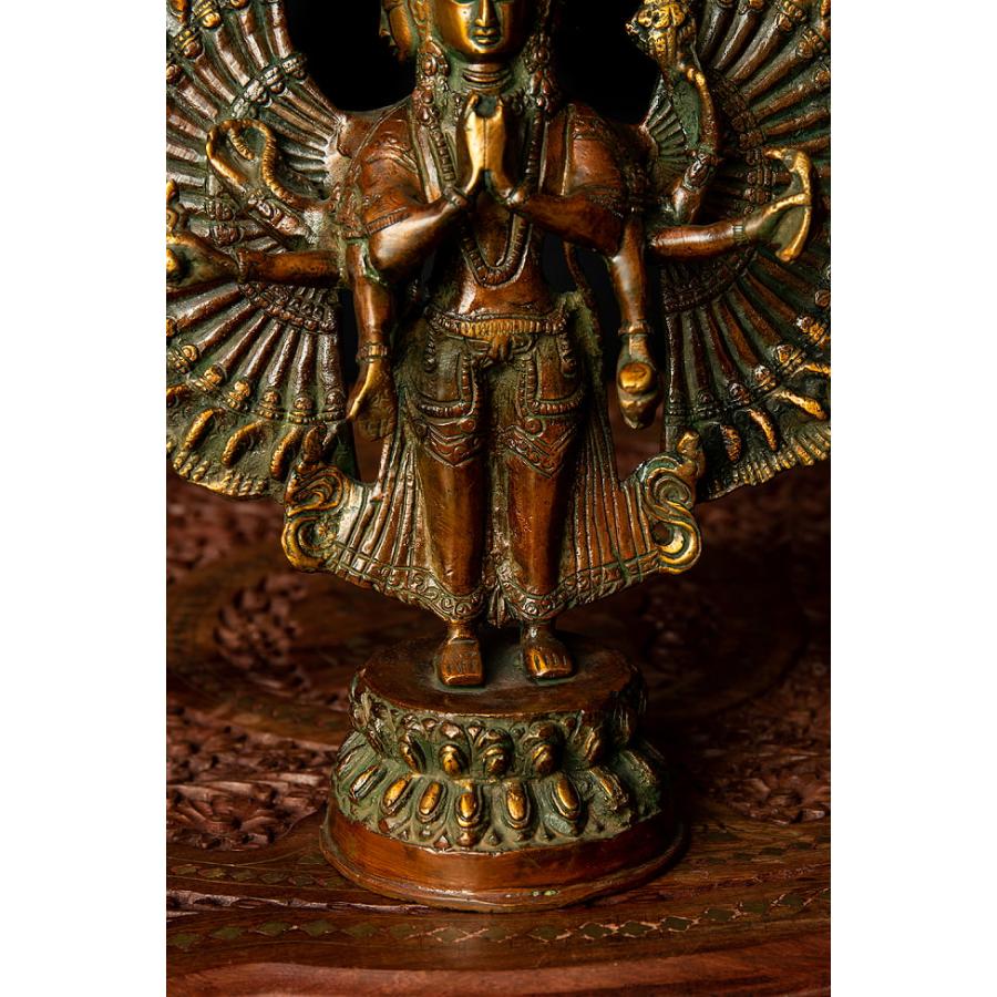 送料無料 銅造鍍金仕上げ 十一面千手千眼観音菩薩 サハスラブジャ 千手