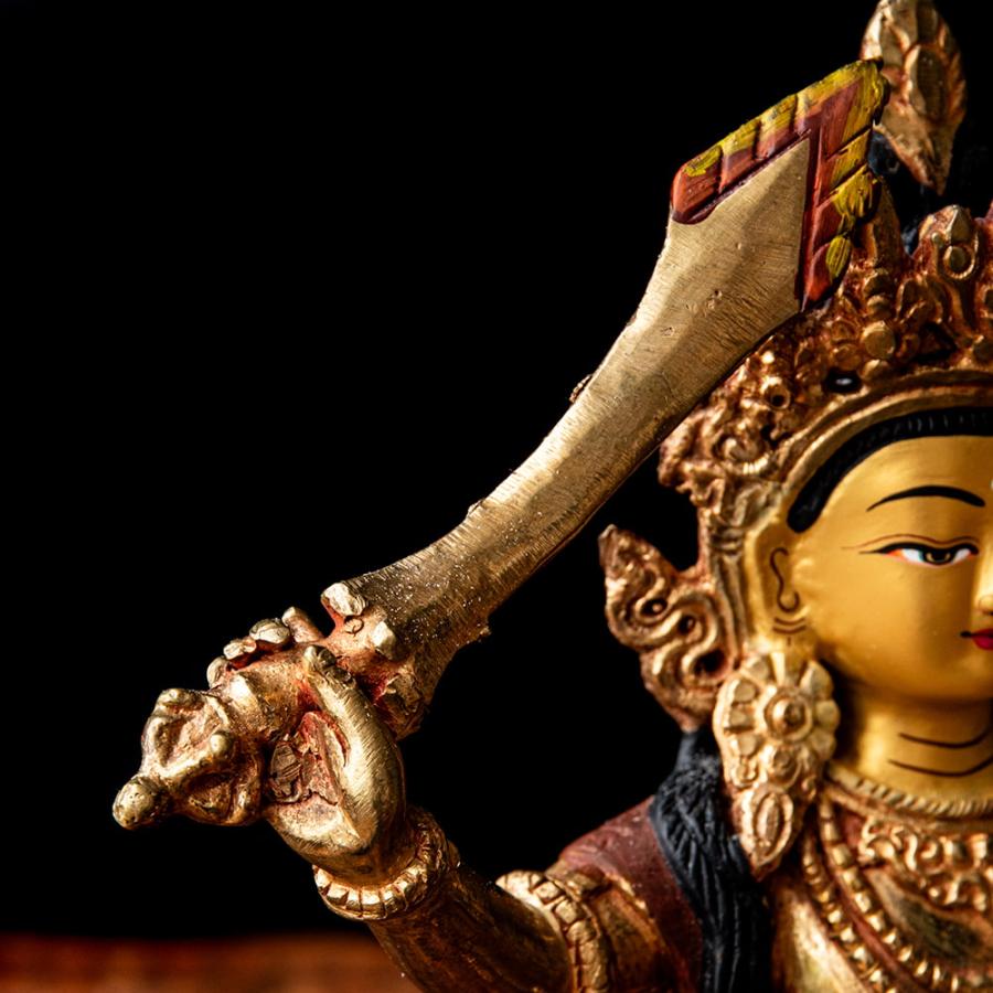 送料無料 銅造鍍金仕上げ 文殊菩薩 利剣 仏像 マンジュシュリー 文殊師