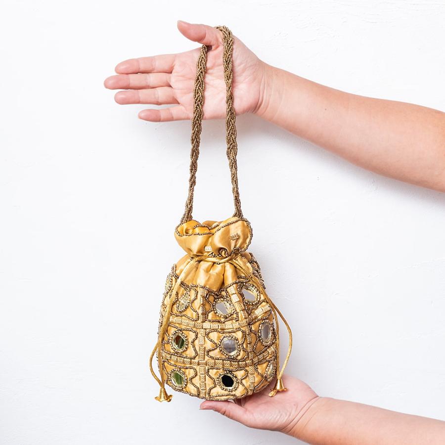 ザリ刺繍 ザルドジ刺繍 鏡 サリー 華やかなゴールドビーズ＆ミラー