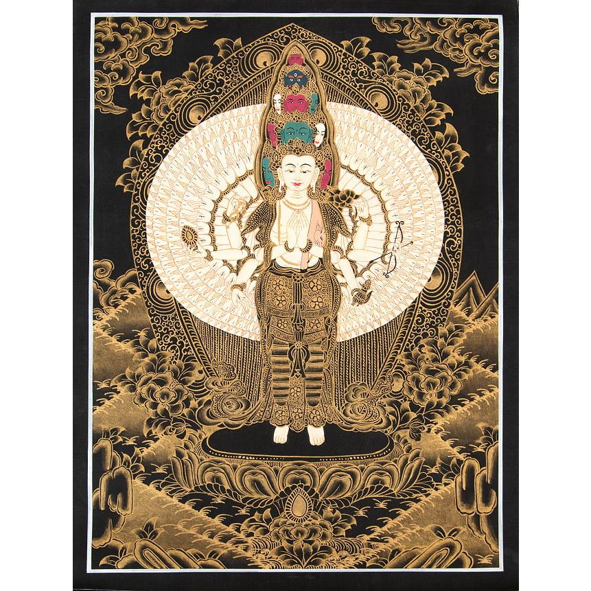 送料無料 観音菩薩 タンカ 仏画 マンダラ 〔一点物〕タンカ 十一面千手