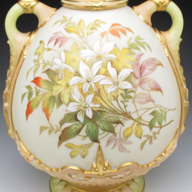 ロイヤルウースター 金彩草花絵 花瓶 26cm アンティーク 1891年