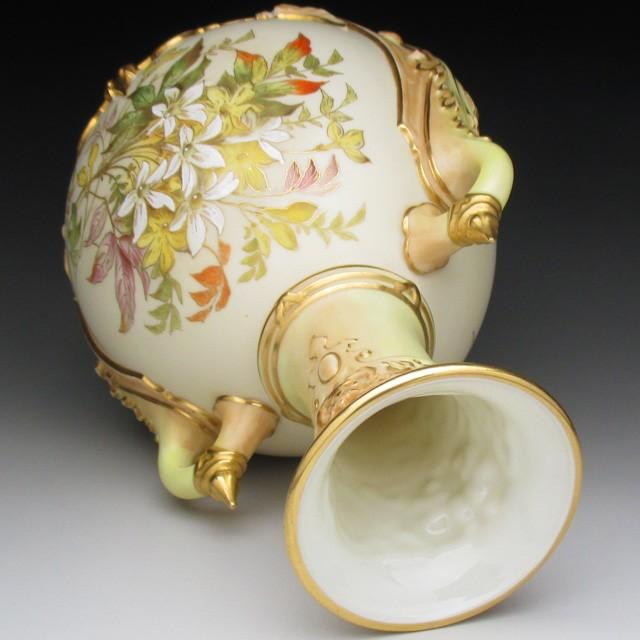 ロイヤルウースター 金彩草花絵 花瓶 26cm アンティーク 1891年