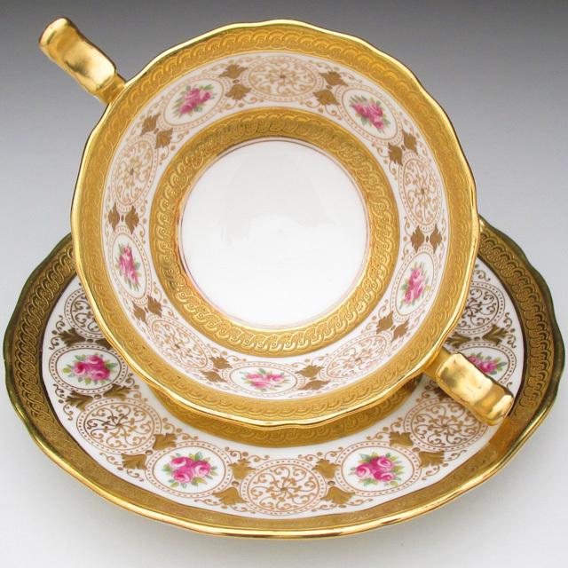 コウルドン 金彩薔薇絵 ダブルハンドル カップ＆ソーサー アンティーク