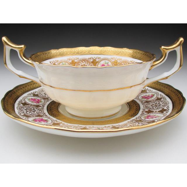 コウルドン 金彩薔薇絵 ダブルハンドル カップ＆ソーサー アンティーク