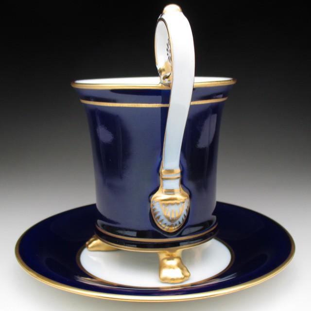 フッチェンロイター コバルト金彩人物風景絵 カップ＆ソーサー