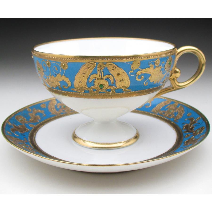 ノリタケ オールドノリタケ ブルー地金盛りジュール花唐草文 カップ