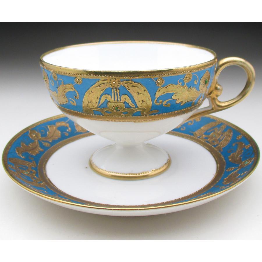 ノリタケ オールドノリタケ ブルー地金盛りジュール花唐草文 カップ