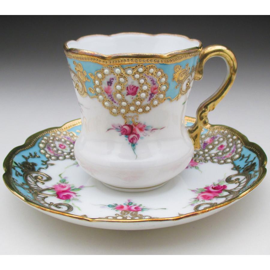 ノリタケ オールドノリタケ 金盛りジュール薔薇絵 カップ＆ソーサー (a