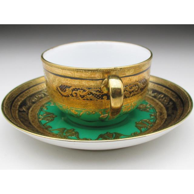 ノリタケ オールドノリタケ グリーン地金盛り カップ＆ソーサー （a