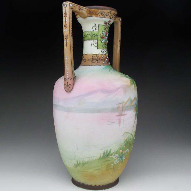 ノリタケ オールドノリタケ 盛り上げエジプト風景絵 花瓶 23cm