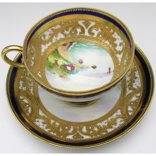 ノリタケ オールドノリタケ 金盛りエナメルジュール海辺風景絵 カップ