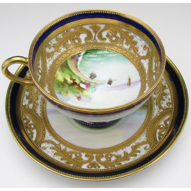 ノリタケ オールドノリタケ 金盛りエナメルジュール海辺風景絵 カップ