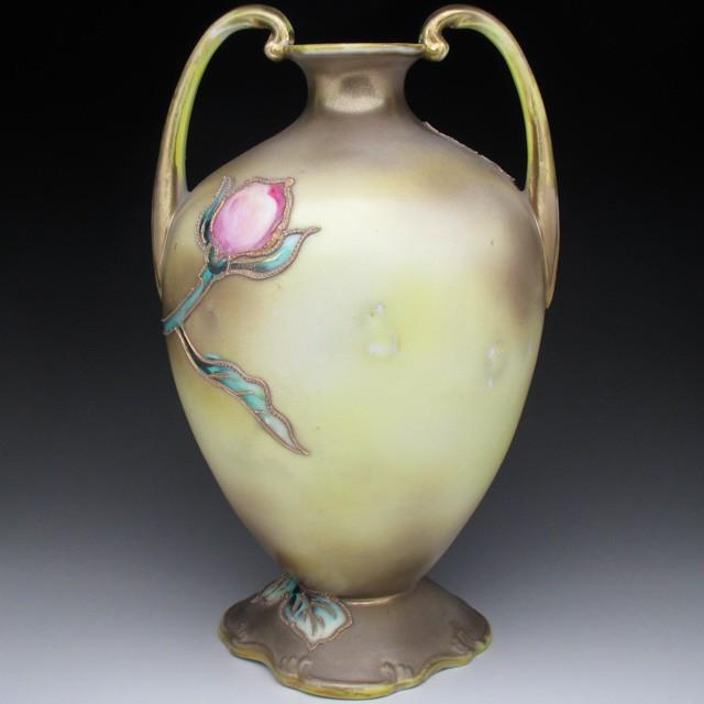 ノリタケ オールドノリタケ 金盛り薔薇絵 花瓶 22cm : アンティーク