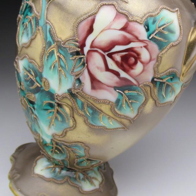 ノリタケ オールドノリタケ 金盛り薔薇絵 花瓶 22cm : アンティーク