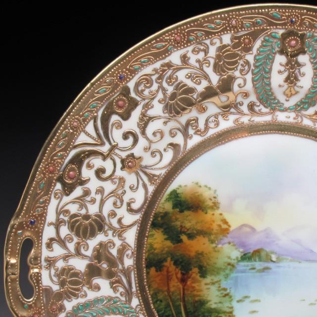 ノリタケ オールドノリタケ 金盛りエナメルジュール湖畔風景絵 ボウル