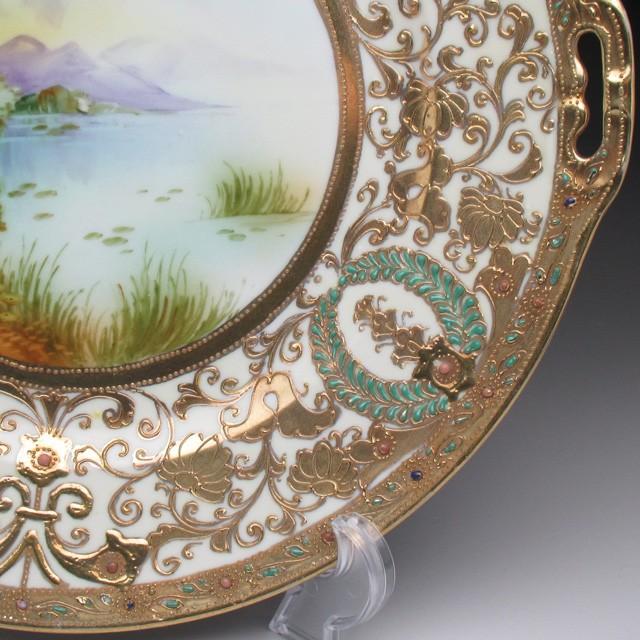 ノリタケ オールドノリタケ 金盛りエナメルジュール湖畔風景絵 ボウル
