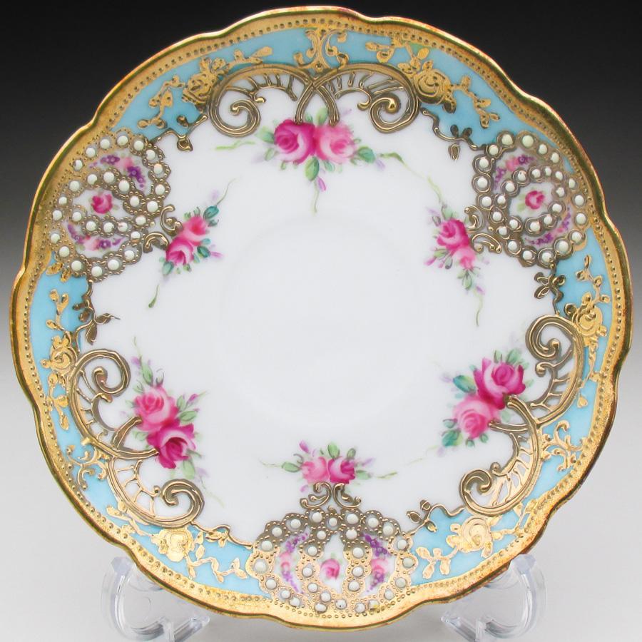 ノリタケ オールドノリタケ 金盛りジュール薔薇絵 カップ＆ソーサー (a