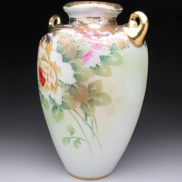ノリタケ オールドノリタケ 金盛り薔薇絵 花瓶 25cm : アンティーク