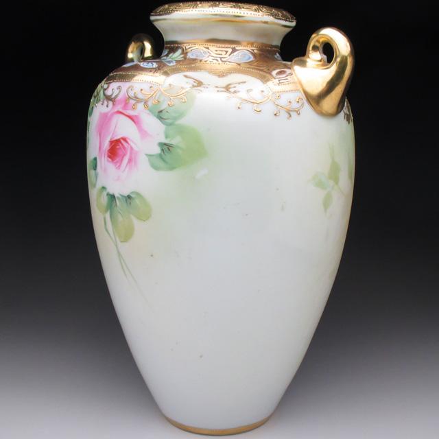 ノリタケ オールドノリタケ 金盛り薔薇絵 花瓶 25cm : アンティーク